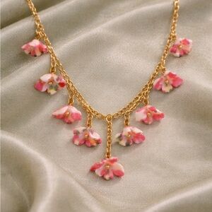 Pink Flower Charm Cottagecore Aesthetic Necklace